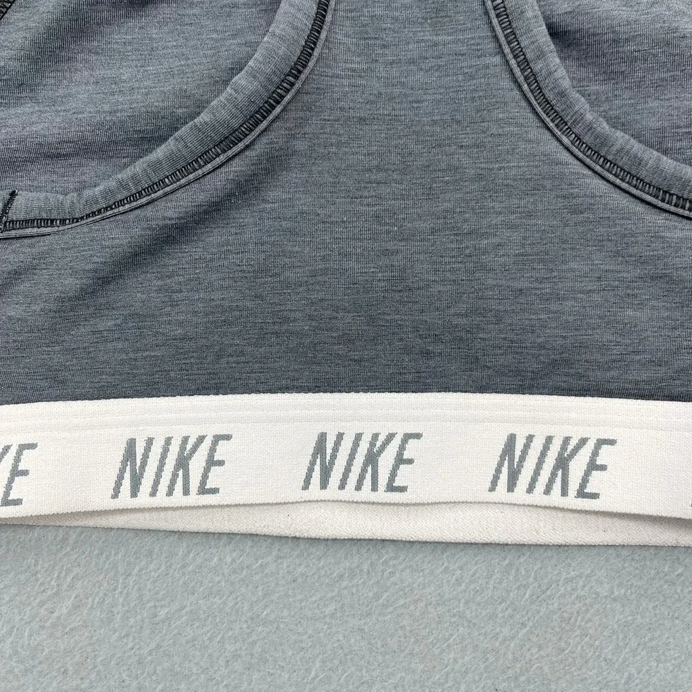 Nike Womens Racerback Sports‎ Bra Heather Charcoal Grey Logo Band Small